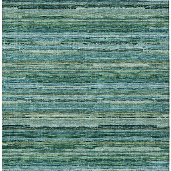 5 X 8 Teal Stripe Polyester Area Rug Washable for Indoor Outdoor Living Spaces