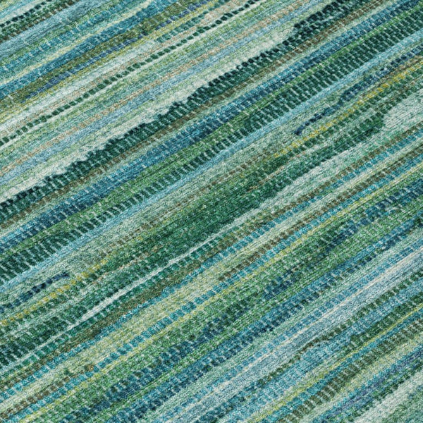 5 X 8 Teal Stripe Polyester Area Rug Washable for Indoor Outdoor Living Spaces