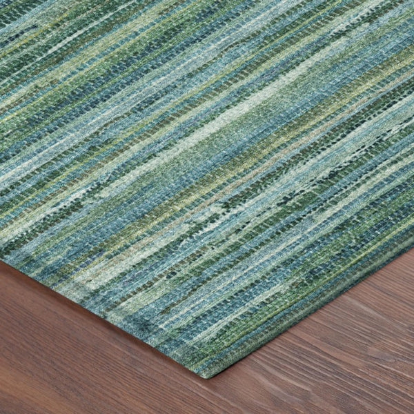 8 Ft Round Teal Striped Polyester Rug Stain Resistant for Indoor Outdoor Use