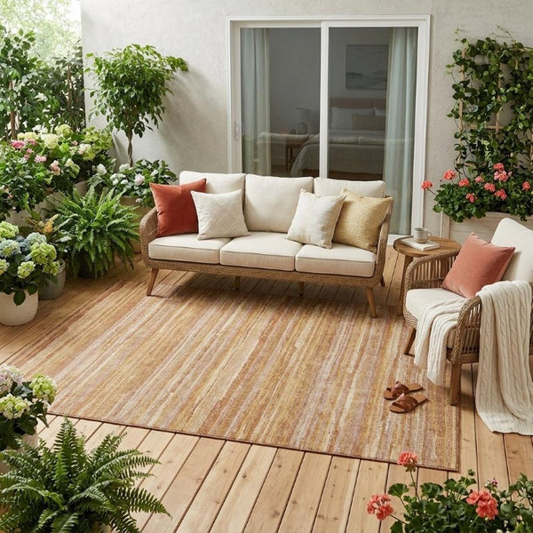 5 X 8 Striped Washable Polyester Area Rug for Indoor Outdoor Patio and Porch Use