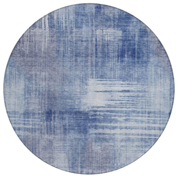 HomeRoots 8 Foot Round Abstract Polyester Area Rug Washable Indoor Outdoor Blue Lilac 738728