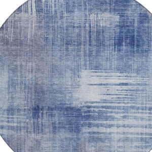 8 Foot Round Abstract Polyester Area Rug Washable Indoor Outdoor Blue Lilac