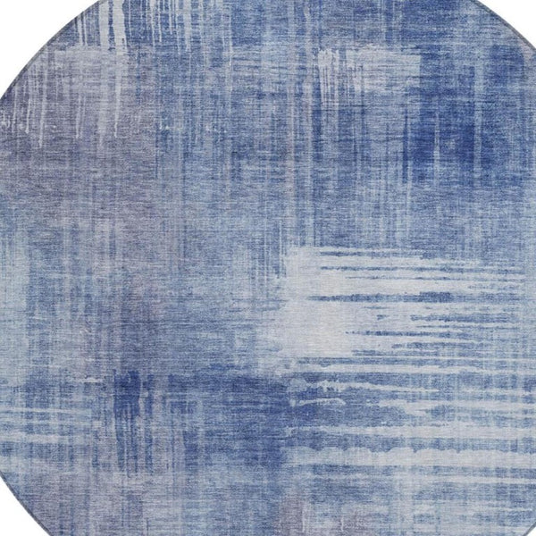 8 Foot Round Abstract Polyester Area Rug Washable Indoor Outdoor Blue Lilac