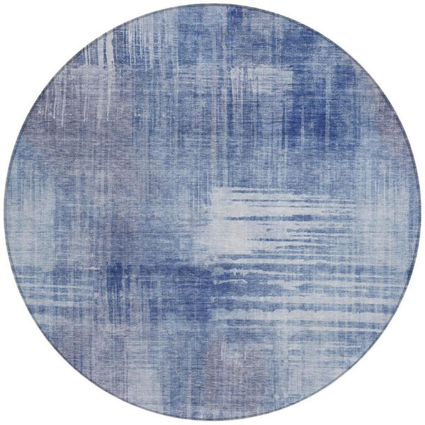8 Foot Round Abstract Polyester Area Rug Washable Indoor Outdoor Blue Lilac