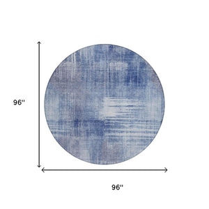 8 Foot Round Abstract Polyester Area Rug Washable Indoor Outdoor Blue Lilac