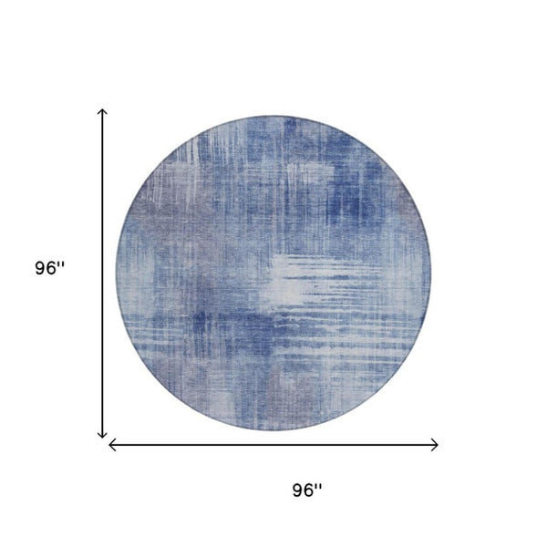 8 Foot Round Abstract Polyester Area Rug Washable Indoor Outdoor Blue Lilac