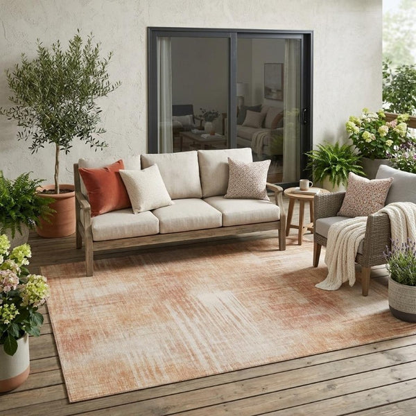 5 X 8 Abstract Copper Orange Polyester Indoor Outdoor Rug Washable Stain Resistant