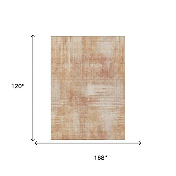 10 X 14 Abstract Copper Orange Washable Polyester Rug for Patio Living Room Use
