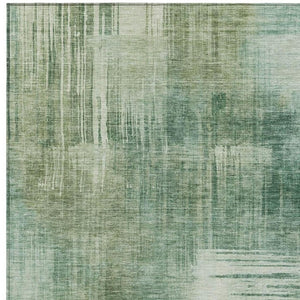 5 X 8 Abstract Fern Green Washable Polyester Rug for Indoor Outdoor Spaces