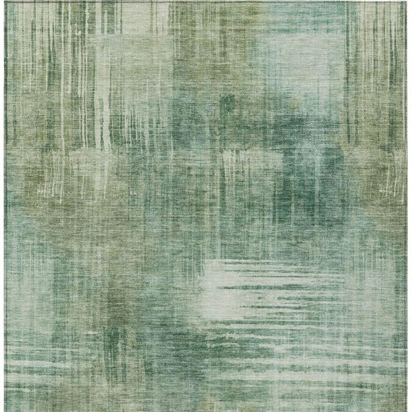 5 X 8 Abstract Fern Green Washable Polyester Rug for Indoor Outdoor Spaces