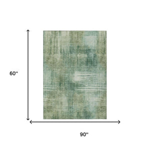 5 X 8 Abstract Fern Green Washable Polyester Rug for Indoor Outdoor Spaces