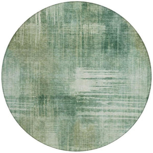 HomeRoots 8 Foot Round Abstract Polyester Area Rug Washable Stain Resistant Indoor Outdoor Green 738740