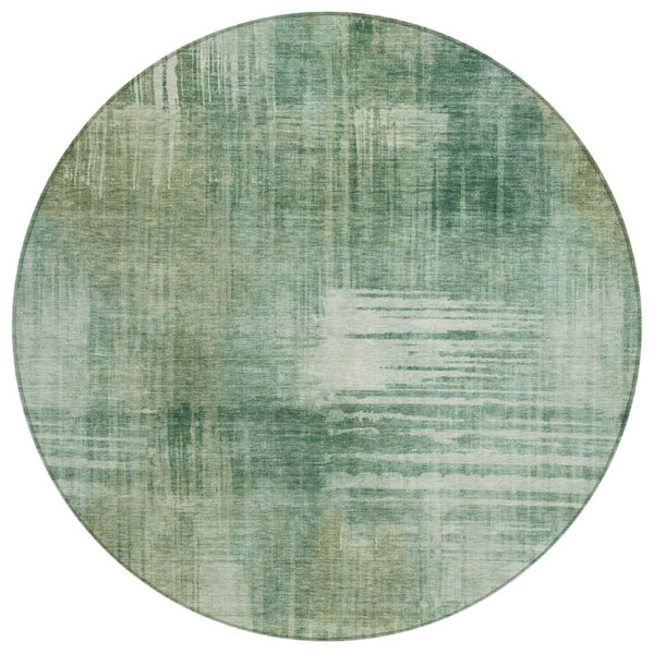 8 Foot Round Abstract Polyester Area Rug Washable Stain Resistant Indoor Outdoor Green
