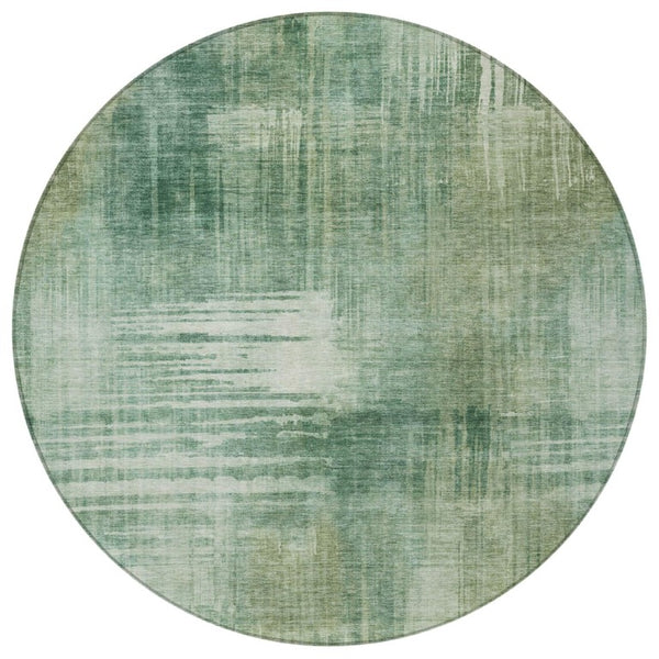 8 Foot Round Abstract Polyester Area Rug Washable Stain Resistant Indoor Outdoor Green