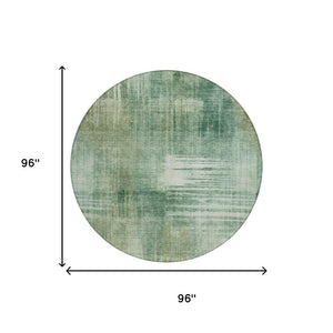 8 Foot Round Abstract Polyester Area Rug Washable Stain Resistant Indoor Outdoor Green
