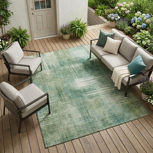 8x10 Abstract Fern Green Washable Polyester Rug for Patio Porch or Living Room