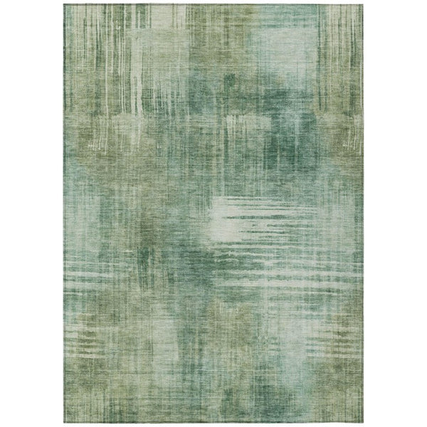HomeRoots 8x10 Abstract Fern Green Washable Polyester Rug for Patio Porch or Living Room 738741