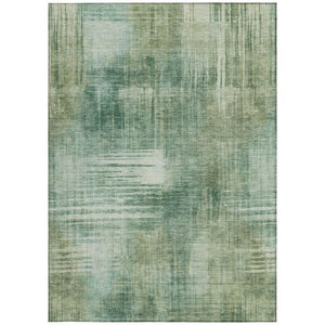 8x10 Abstract Fern Green Washable Polyester Rug for Patio Porch or Living Room