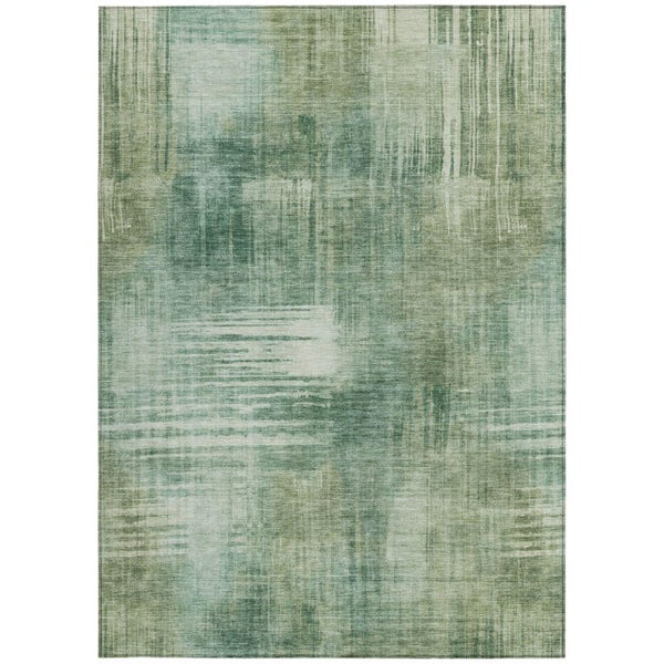 8x10 Abstract Fern Green Washable Polyester Rug for Patio Porch or Living Room