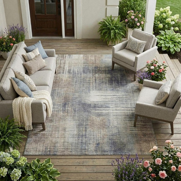 10 X 14 Abstract Khaki Brown Polyester Area Rug Washable for Patio or Living Room