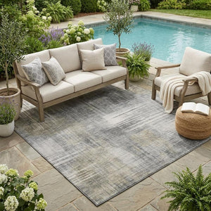 5 X 8 Abstract Pewter Gray Polyester Area Rug Stain Resistant for Indoor Outdoor