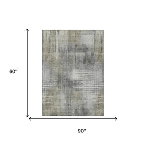 5 X 8 Abstract Pewter Gray Polyester Area Rug Stain Resistant for Indoor Outdoor