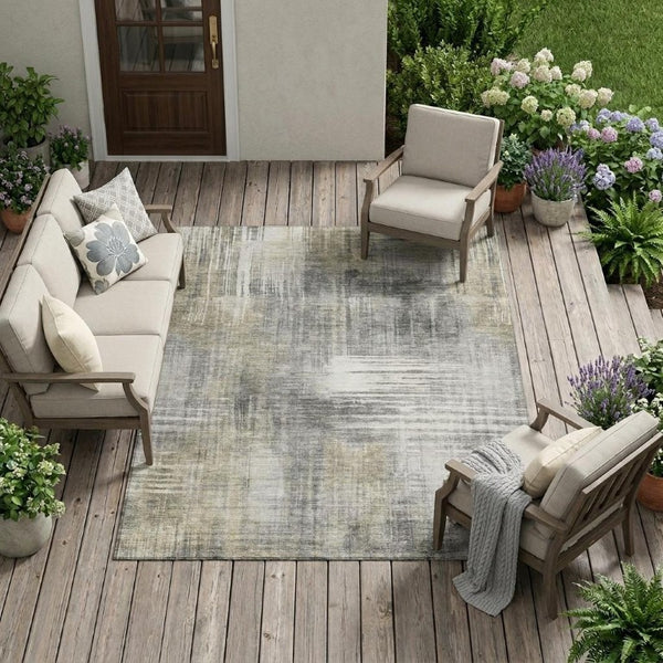 9x12 Abstract Pewter Gray Polyester Area Rug Washable Stain Resistant Indoor Outdoor Use