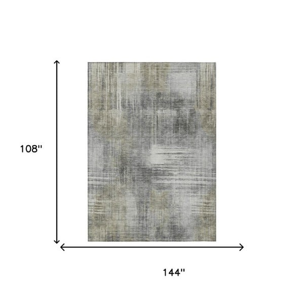 9x12 Abstract Pewter Gray Polyester Area Rug Washable Stain Resistant Indoor Outdoor Use