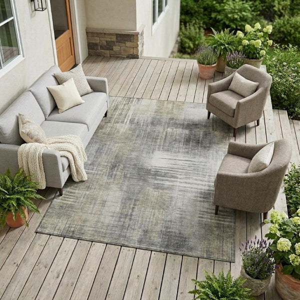 10 X 14 Abstract Pewter Gray Polyester Rug Washable for Indoor Outdoor Spaces