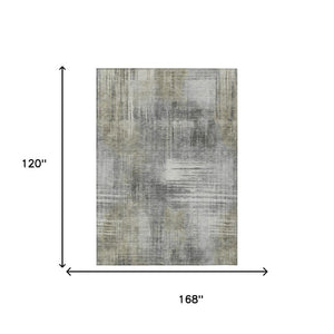 10 X 14 Abstract Pewter Gray Polyester Rug Washable for Indoor Outdoor Spaces