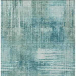 8 X 10 Teal Abstract Polyester Area Rug Stain Resistant for Indoor Outdoor Use