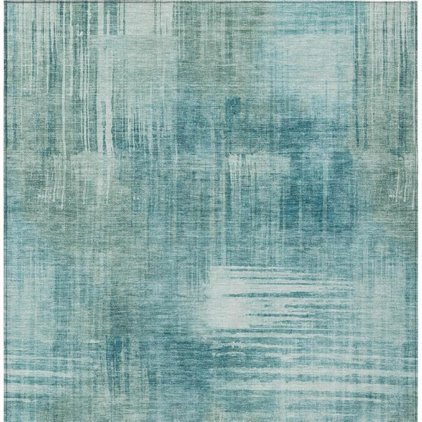 8 X 10 Teal Abstract Polyester Area Rug Stain Resistant for Indoor Outdoor Use