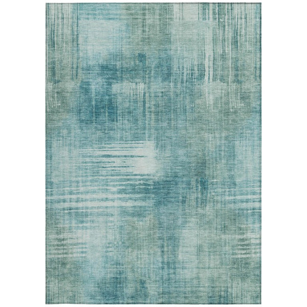 8 X 10 Teal Abstract Polyester Area Rug Stain Resistant for Indoor Outdoor Use