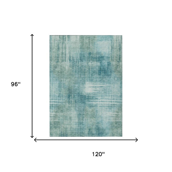 8 X 10 Teal Abstract Polyester Area Rug Stain Resistant for Indoor Outdoor Use