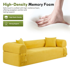 English Elm 3seater Corduroy Cloud Sofa No Assembly Pillow Soft Seating for Apartments and Living Rooms Yellow W3396P483186