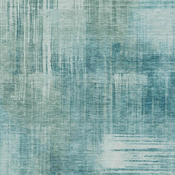 10 X 14 Teal Abstract Washable Polyester Area Rug for Indoor Outdoor Spaces