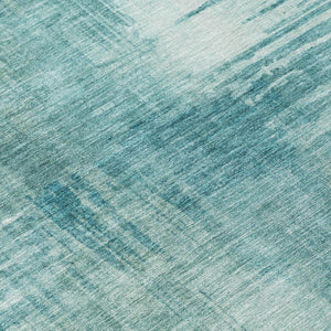 10 X 14 Teal Abstract Washable Polyester Area Rug for Indoor Outdoor Spaces