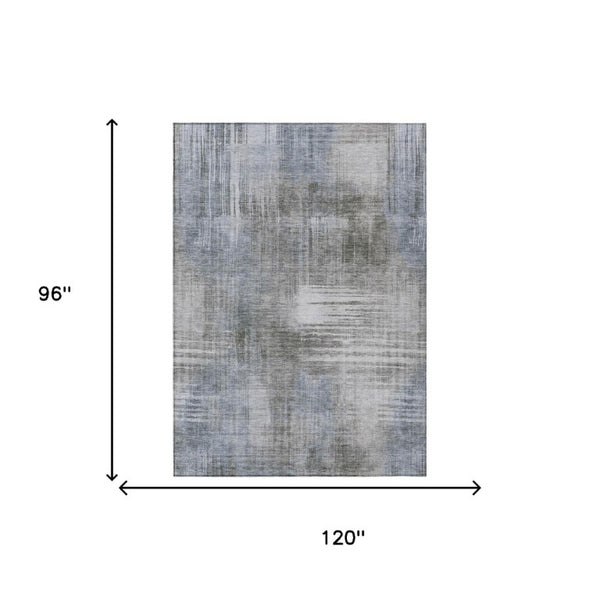8 X 10 Abstract Taupe Brown Washable Polyester Rug for Indoor Outdoor Living