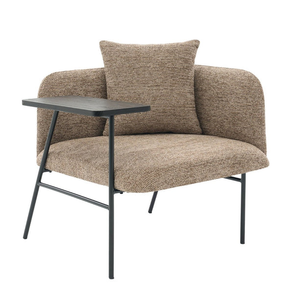 English Elm Leisure Linen Accent Chair with Built-in Side Table Pockets and Lumbar Pillow Modern Khaki W395P453308