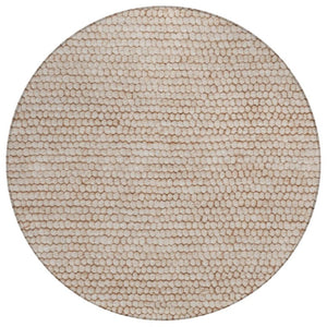 HomeRoots 8 Ft Round Striped Polyester Area Rug Washable Stain Resistant Indoor Outdoor Beige 738770