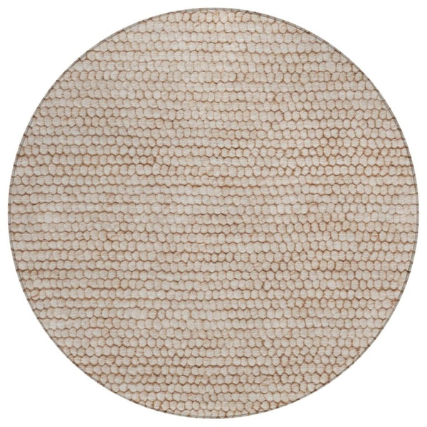 HomeRoots 8 Ft Round Striped Polyester Area Rug Washable Stain Resistant Indoor Outdoor Beige 738770