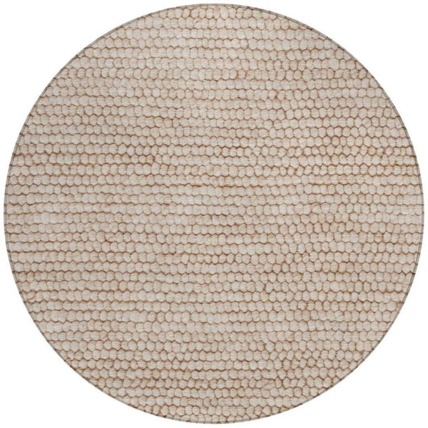 8 Ft Round Striped Polyester Area Rug Washable Stain Resistant Indoor Outdoor Beige