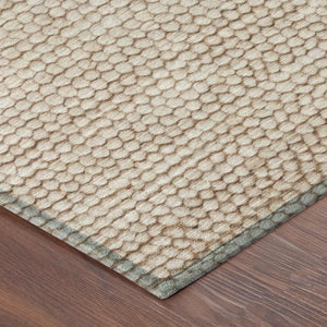8 Ft Round Striped Polyester Area Rug Washable Stain Resistant Indoor Outdoor Beige