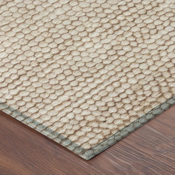 8 Ft Round Striped Polyester Area Rug Washable Stain Resistant Indoor Outdoor Beige