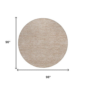8 Ft Round Striped Polyester Area Rug Washable Stain Resistant Indoor Outdoor Beige