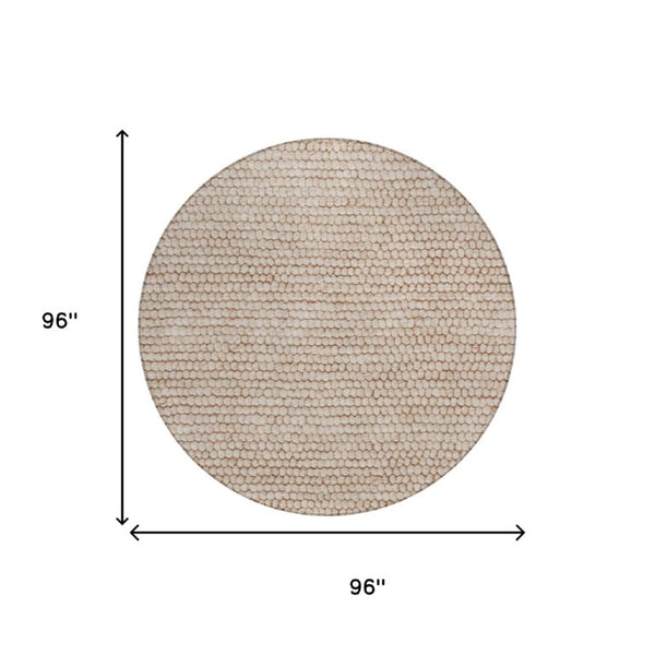 8 Ft Round Striped Polyester Area Rug Washable Stain Resistant Indoor Outdoor Beige
