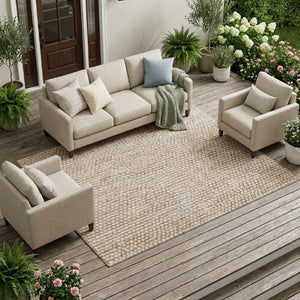 8x10 Beige Brown Stripe Polyester Area Rug Washable Stain Resistant Patio Porch
