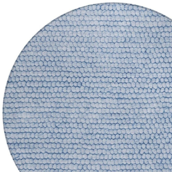 8 Foot Round Striped Polyester Area Rug Washable Blue Tones for Indoor Outdoor Use
