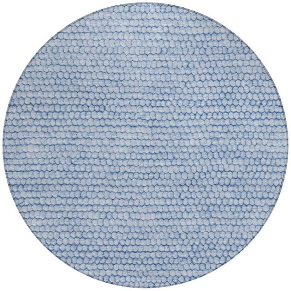 8 Foot Round Striped Polyester Area Rug Washable Blue Tones for Indoor Outdoor Use