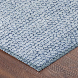 8 Foot Round Striped Polyester Area Rug Washable Blue Tones for Indoor Outdoor Use